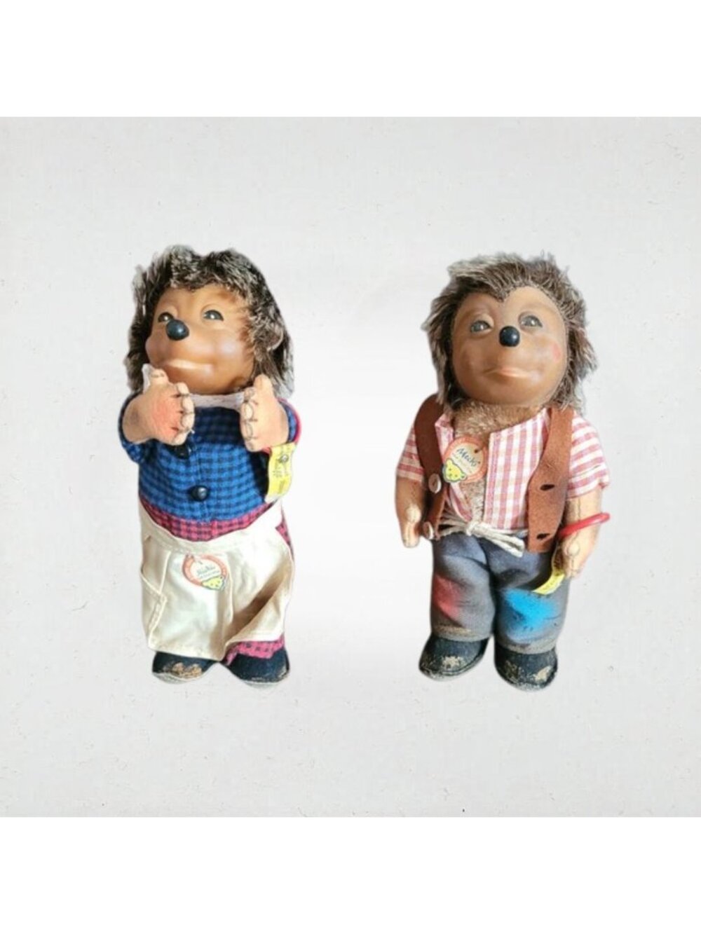 Vintage Steiff Micki and Mecki Hedgehog Couple Plush Figures Made in Germany 195